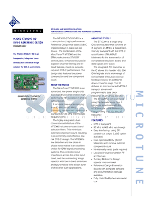 M2060 datasheet - The MT2060-STV0297-RD is an inexpensive, integrated tuner- demodulator Reference Design solution for DVB-C applications