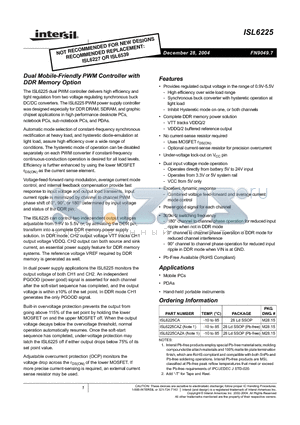 ISL6225CAZA datasheet - Dual Mobile-Friendly PWM Controller with DDR Memory Option