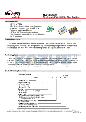 M206013BPN datasheet - 3.2 x 5 mm, 3.3 Volt, LVPECL, Clock Oscillator