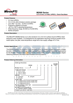 M206016SPN datasheet - 3.2 x 5 mm, 3.3 Volt, LVPECL, Clock Oscillator
