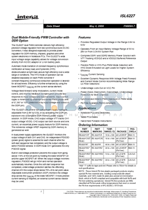 ISL6227CA-T datasheet - Dual Mobile-Friendly PWM Controller with DDR Option