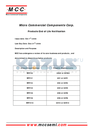MR751 datasheet - 6 Amp Rectifier 50 - 1000 Volts