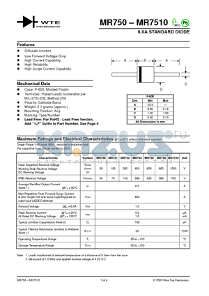 MR751-T3 datasheet - 6.0A STANDARD DIODE