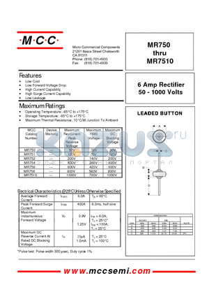 MR7510 datasheet - 6 Amp Rectifier 50 - 1000 Volts