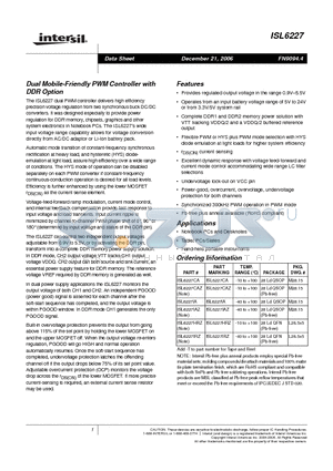 ISL6227CAZ datasheet - Dual Mobile-Friendly PWM Controller with DDR Option