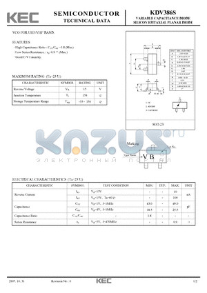 KDV386S datasheet - SILICON EPITAXIAL PLANAR DIODE