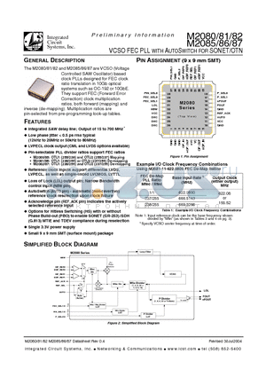 M2080-2087 datasheet - VCSO FEC PLL WITH AUTOSWITCH FOR SONET/OTN