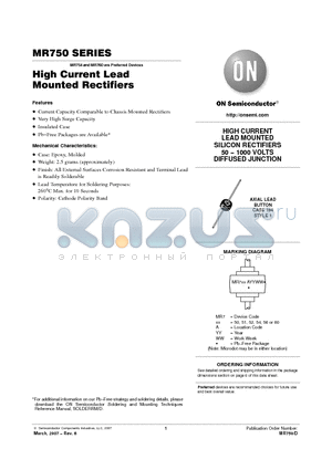 MR752G datasheet - High Current Lead Mounted Rectifiers