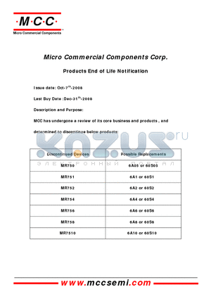 MR752 datasheet - 6 Amp Rectifier 50 - 1000 Volts