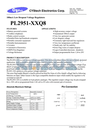 PL2951-2.85 datasheet - 100mA Low Dropout Voltage Regulators