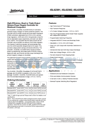 ISL62381 datasheet - High-Efficiency, Quad or Triple-Output System Power Supply Controller for Notebook Computers