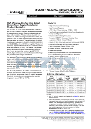 ISL62381 datasheet - High-Efficiency, Quad or Triple-Output System Power Supply Controller for Notebook Computers