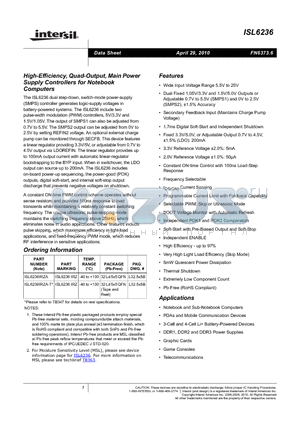 ISL6236 datasheet - High-Efficiency, Quad-Output, Main Power Supply Controllers for Notebook Computers