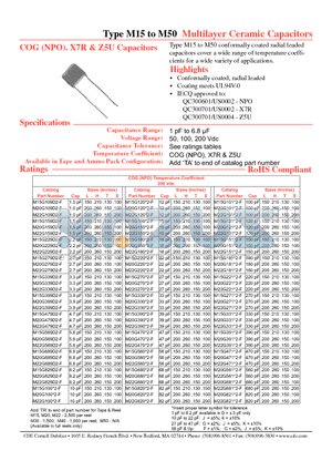 M20G1222-F datasheet - Multilayer Ceramic Capacitors COG (NPO). X7R & Z5U Capacitors