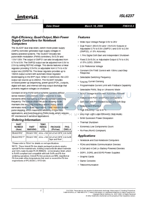 ISL6237 datasheet - High-Efficiency, Quad-Output, Main Power Supply Controllers for Notebook Computers