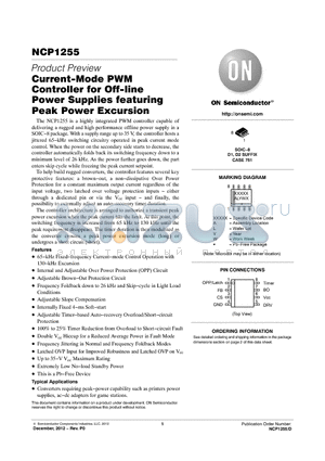 NCP1255_12 datasheet - Current-Mode PWM Controller for Off-line Power Supplies featuring Peak Power Excursion