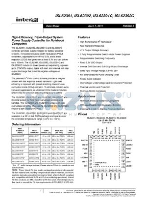 ISL62391CHRTZ datasheet - High-Efficiency, Triple-Output System Power Supply Controller