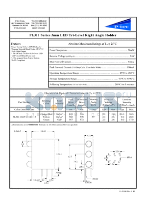 PL311-1R1Y1G120113 datasheet - 3mm LED Tri-Level Right Angle Holder