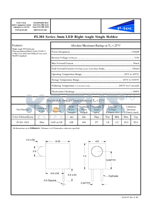 PL301-1B01 datasheet - LED Right Angle Single Holder