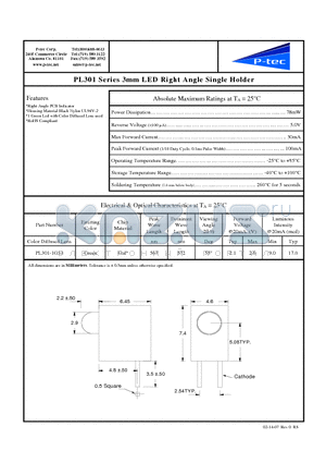 PL301-1G13 datasheet - LED Right Angle Single Holder