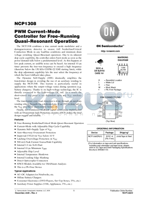NCP1308 datasheet - PWM Current−Mode Controller for Free−Running Quasi−Resonant Operation