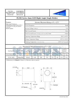 PL301-1R12 datasheet - 3mm LED Right Angle Single Holder