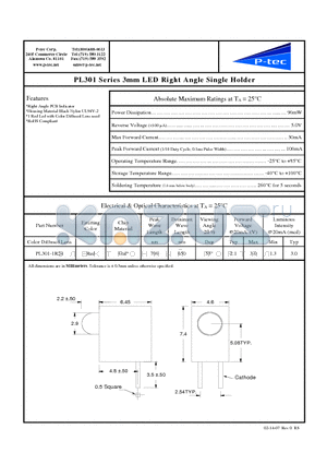 PL301-1R24 datasheet - 3mm LED Right Angle Single Holder