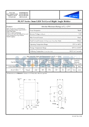 PL317-3G13 datasheet - 3mm LED Tri-Level Right Angle Holder