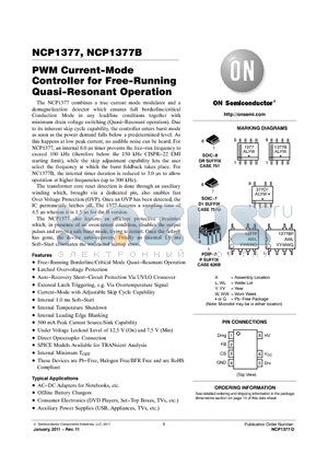 NCP1377DR2 datasheet - PWM Current-Mode Controller for Free-Running Quasi-Resonant Operation