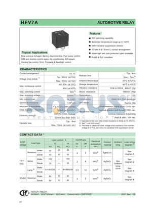 HFV7A006Z3D datasheet - AUTOMOTIVE RELAY