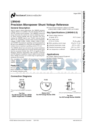 LM4040BIM7X-4.1 datasheet - Precision Micropower Shunt Voltage Reference