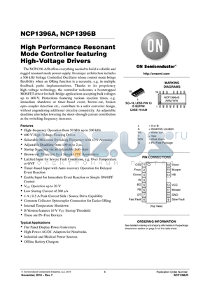 NCP1396A datasheet - High Performance Resonant Mode Controller featuring High-Voltage Drivers