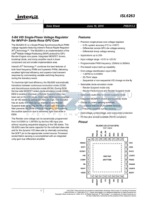 ISL6263 datasheet - 5-Bit VID Single-Phase Voltage Regulator for IMVP-6 Santa Rosa GPU Core