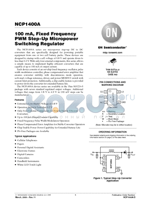 NCP1400ASN19T1G datasheet - 100 mA, Fixed Frequency PWM Step−Up Micropower Switching Regulator