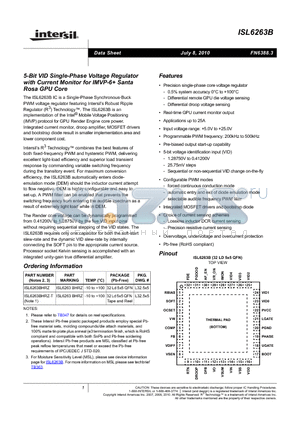 ISL6263BHRZ-T datasheet - 5-Bit VID Single-Phase Voltage Regulator with Current Monitor for IMVP-6 Santa Rosa GPU Core