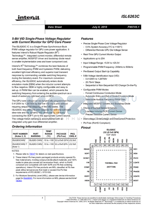 ISL6263C datasheet - 5-Bit VID Single-Phase Voltage Regulator with Current Monitor for GPU Core Power