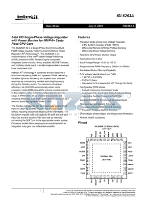 ISL6263ACRZ datasheet - 5-Bit VID Single-Phase Voltage Regulator with Power Monitor for IMVP-6 Santa Rosa GPU Core