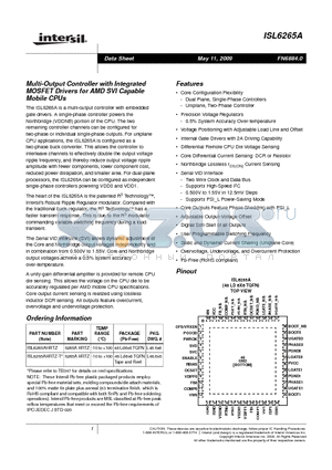 ISL6265A datasheet - Multi-Output Controller with Integrated MOSFET Drivers for AMD SVI Capable Mobile CPUs