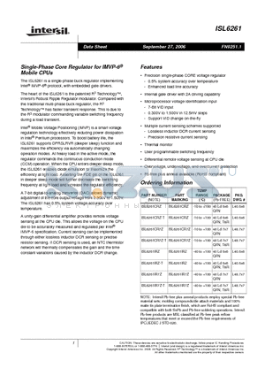 ISL6261IRZ datasheet - Single-Phase Core Regulator for IMVP-6 Mobile CPUs