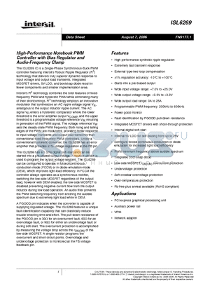 ISL6269CRZ datasheet - High-Performance Notebook PWM Controller with Bias Regulator and Audio-Frequency Clamp