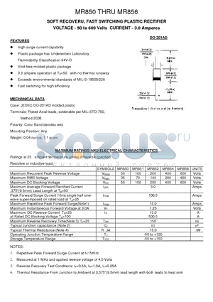 MR850 datasheet - SOFT RECOVERU, FAST SWITCHING PLASTIC RECTIFIER