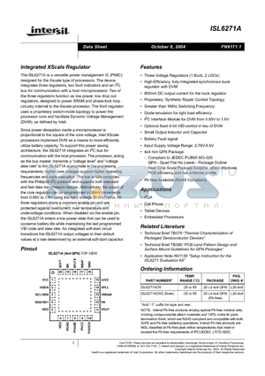 ISL6271ACR-T datasheet - Integrated XScale Regulator