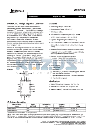 ISL62870HRUZ datasheet - PWM DC/DC Voltage Regulator Controller