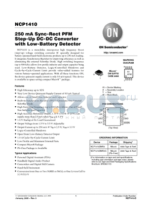 NCP1410 datasheet - 250 mA Sync-Rect PFM Step-Up DC-DC Converter with Low-Battery Detector
