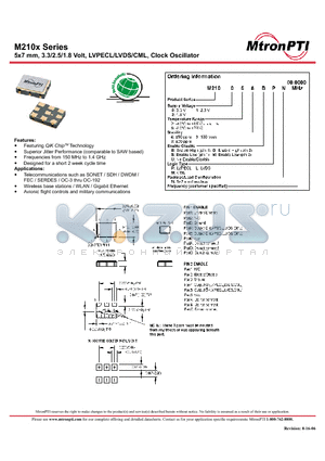 M210023SPN datasheet - 5x7 mm, 3.3/2.5/1.8 Volt, LVPECL/LVDS/CML, Clock Oscillator