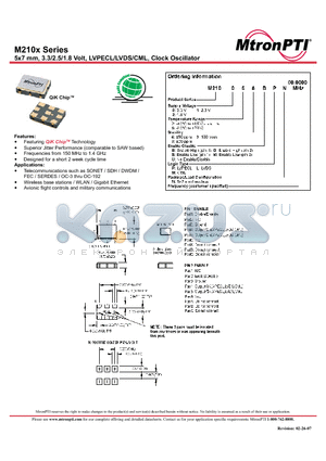 M210023SPN datasheet - 5x7 mm, 3.3/2.5/1.8 Volt, LVPECL/LVDS/CML, Clock Oscillator