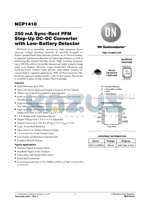 NCP1410DMR2 datasheet - 250 mA Sync-Rect PFM Step-Up DC-DC Converter with Low-Battery Detector