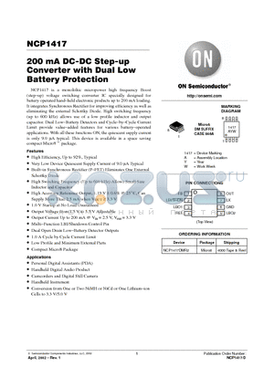 NCP1417DMR2 datasheet - 200 mA DC-DC Step-up Converter with Dual Low Battery Protection