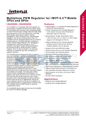 ISL62882BHRTZ datasheet - Multiphase PWM Regulator for IMVP-6.5 Mobile CPUs and GPUs