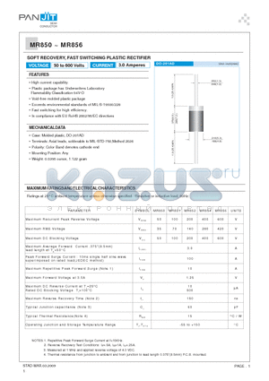 MR852 datasheet - SOFT RECOVERY, FAST SWITCHING PLASTIC RECTIFIER